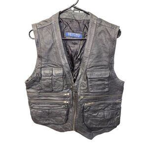 Beyond Leather Vintage Biker Vest L Pockets Sleeveless Zip Lined Snap Black